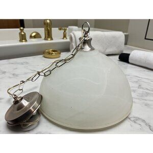 vintage 1980s large dining room white smoky swirl pattern glass dome swag light.